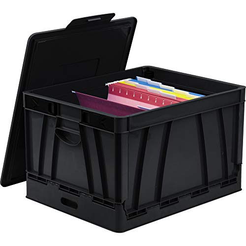 Storex Collapsible Crate with Lid, 9-1/2 Gallon, Black