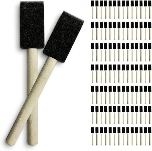 100 Pcs Foam Paint Brushes, Wooden Handle Sponge Brushes, 1 Inch
