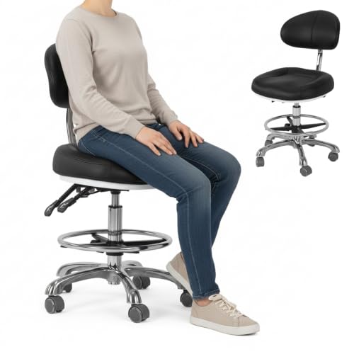 Ergonomic Drafting Chairs with Backrest & Foot Rest for Studio/Classroom/Lab/Counter/Medical/Tattoo Esthetician Drafting Stools Pneumatic Rolling Wheels Shop Stool Load Up 350LBS Capacity