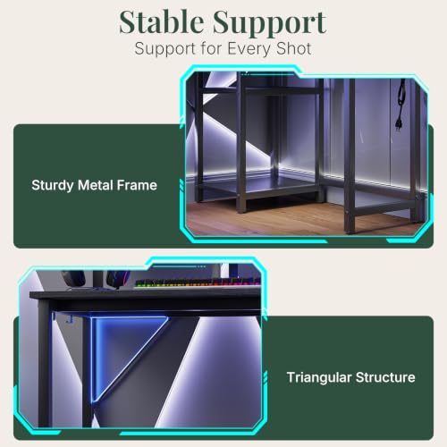 HAPPYMONT 53" L Shaped Gaming Desk Reversible Corner Desk for Home Office