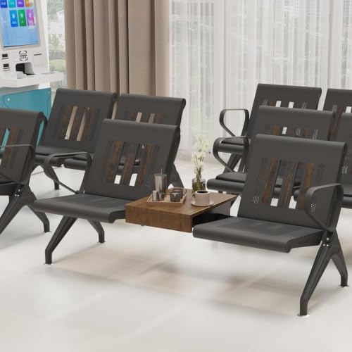 2 Seat Waiting Room Bench with Table Steel Frame Reception Guest Chair