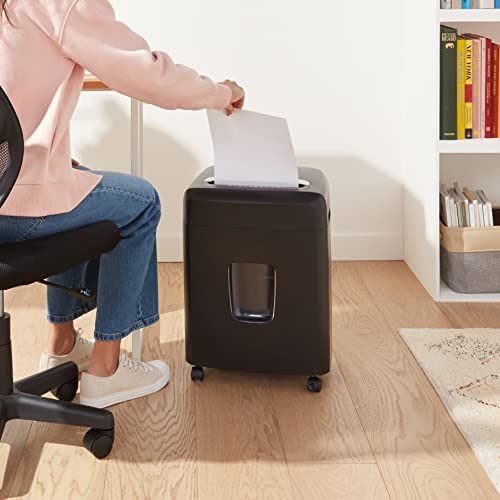 Amazon Basics 12 Sheet High Security Micro Cut Paper, Credit Card and CD Shredder with 6 Gallon Easy Emptying Bin, Casters, Black
