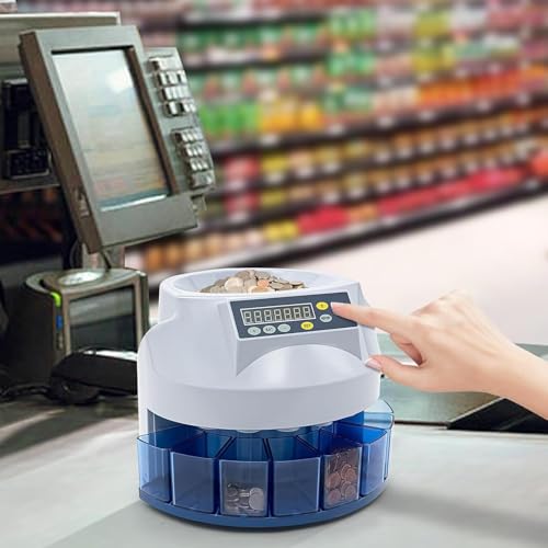 Coin Sorter Machine, Electric Coin Counter with Fault Self-Check Function, 216 Units/min and LED Display Easy to Observe, Supports All Coins and Durable, for Businesses, Shops, Supermarket