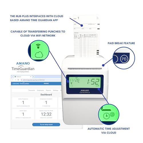 AMANO MJR-Plus time Clock for up to 100 Employees. Monthly Cloud Subscription Required