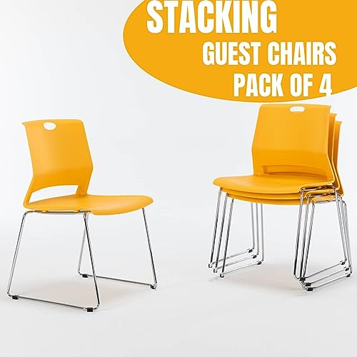 Whiterye Yellow Waiting Room Chairs, Hard Plastic Stackable Chairs Set of 8