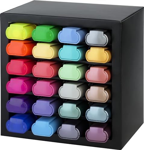 Faber-Castell Highlighter Desk Set - Assortment of 24 Chisel Tip Markers, Metallic, Neon, and Pastel Set - Thin No Bleed Highlighters, Stationery and Bullet Journal Supplies, Gifts for Artists