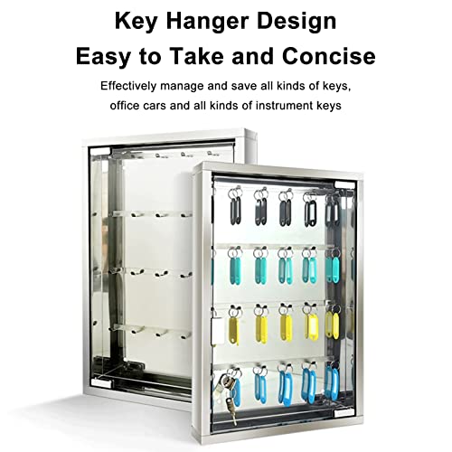 Key Cabinet Key Lock Box Wall Mount, Glass Clear Door, Wall Mounted Stainless Steel Key Storage Box with Keys and Colored Key Labels (Size : 48)