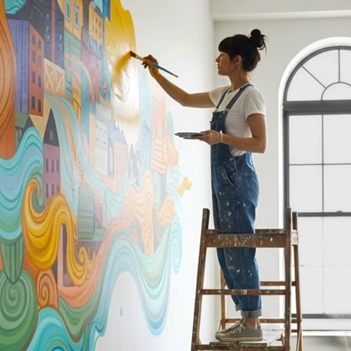 Creative Mark Art Supplies Large Mural Natural Hog Bristle Paint Brush - Filbert #40 - Artist Supplies for Acrylics, Watercolors, and Oils - Durable, Resilient, Seamless Ferrules