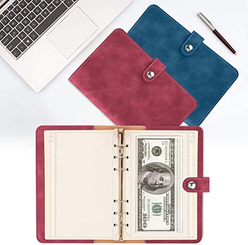 QERTYHKK A6 Notebook Budget Binder, Mini PU Leather Money Organizer with 12 PCS Clear Plastic Zippered Cash Envelopes Pockets & Label
