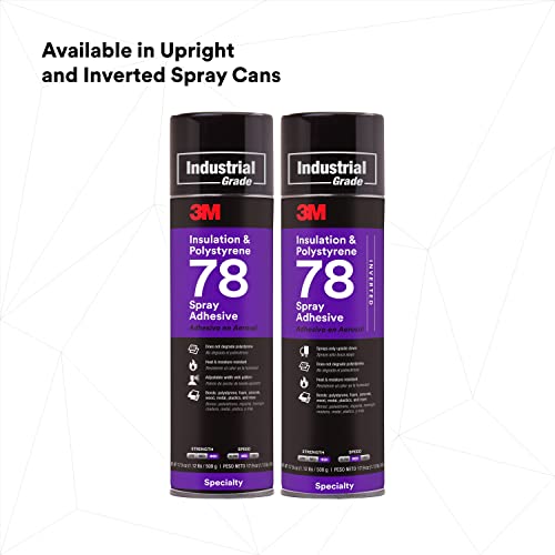 3M Insulation & Polystyrene 78 Spray Adhesive, INVERTED, Clear, Net Wt 17.9 oz