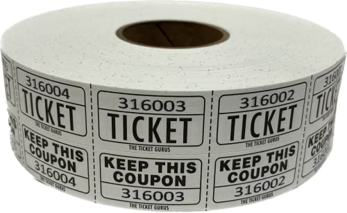 The Ticket Gurus Raffle Tickets - (4 Rolls of 2000 Double Tickets) 8,000 Total 50/50 Raffle Tickets (Blue/Green/Red/White) …