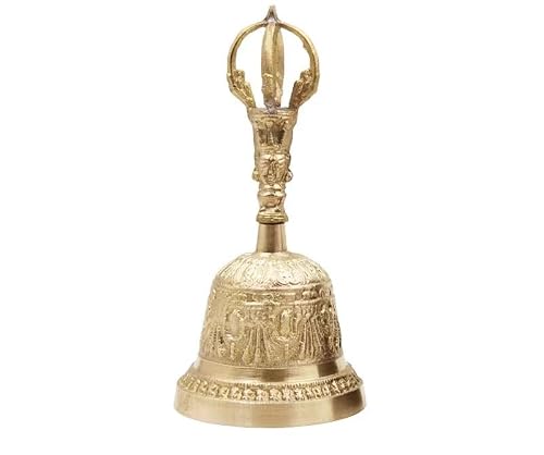 ALZBNDEOH Hand Bell Extra Loud Solid Brass Call Bell， Luxury Table Decoration Dinner Bell, Corporate Rewards Vintage Engraving Pattern Handheld Bell(OneColor,Small)