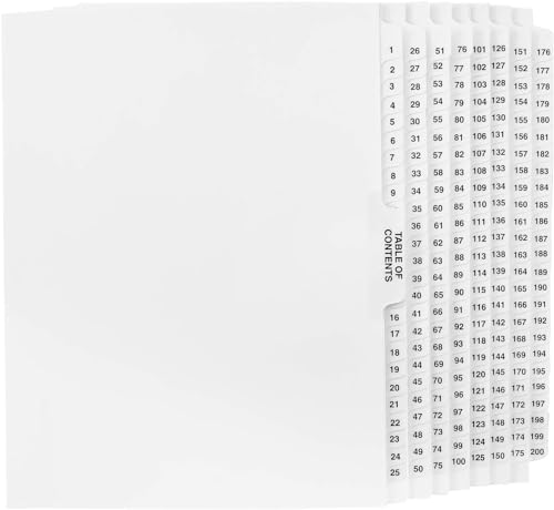 Exhibitindexes® Side Collated Tabs AVE Style Bold Font 1-200 Made in USA