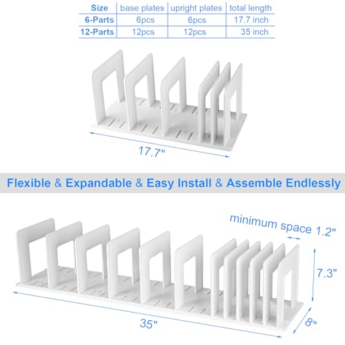 LuluEasy Adjustable Vertical File Sorter Sturdy Plastic Expandable Upright File Holder, Desktop Binder Organizer, Home School Office File Organizer Bookshelf Divider, Assemble Easily Endlessly, White