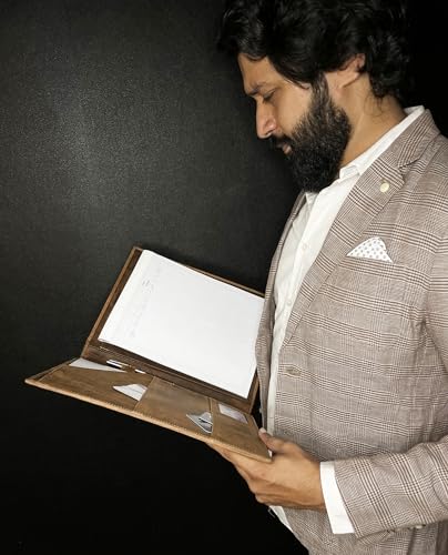 Leather Business Portfolio by Rustic Town | A4 Conference Folder Gift for Men & Women | Handmade Durable Leather Padfolio 3 + 1 Sleeves for Documents and Notepad