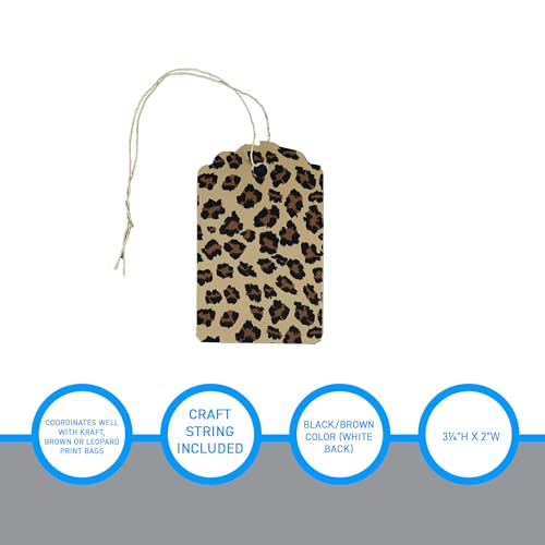 SSWBasics Large Brown Leopard Scalloped Clothing Tags - Strung Hang Tags for Clothes with Tags - 3¼”H x 2”W - Pack of 500
