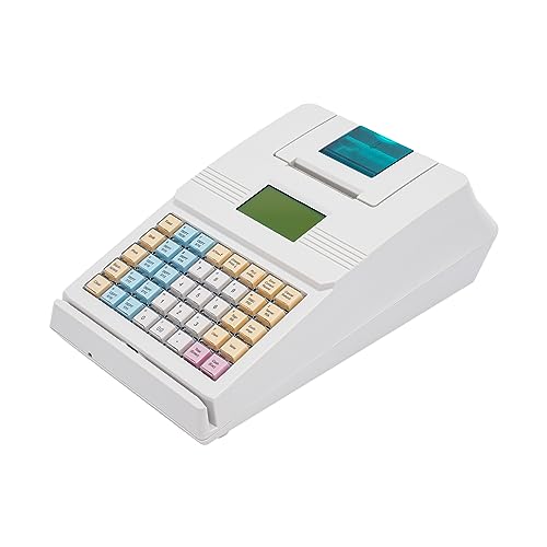 Electronic Cash Register, 40 Keys 40W Cash Register for Small Businesses with with 70mm/s Printing Speed Cash Management System for Restaurant Supermarket Retail 8-Digits LED Display White