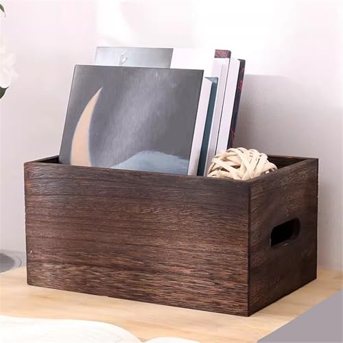 Bookcase Storage Rack Retro Counter Wooden Bookshelf Storage Crate Vinyl Record Organiser Box with Handles Book Shelf(Medium)