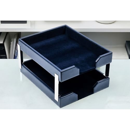 Dacasso Navy Blue Bonded Leather Double Letter Trays
