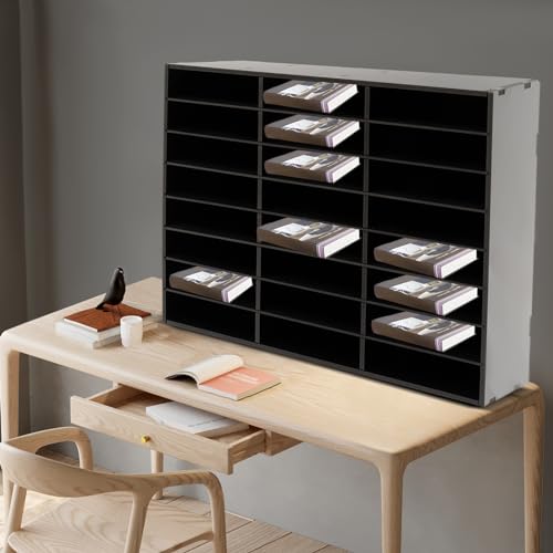 MhdunueSK Mail Sorter Organizer, 24 Compartments Black Literature Organizer, Student Mailbox for Classroom, Desktop Paper Bill Organizer for Home, Office, School (24 Slots Black)