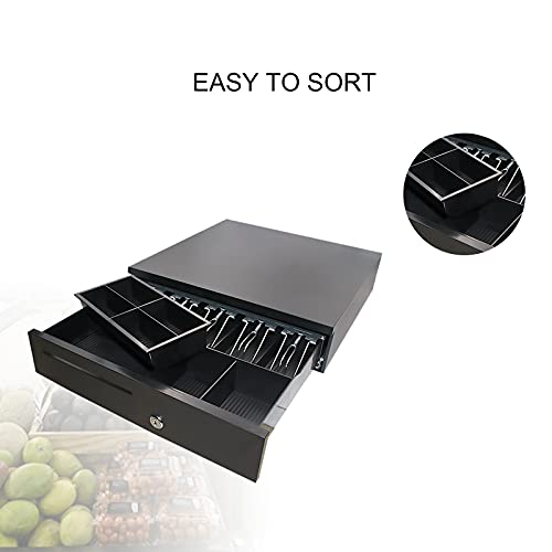 Frewqy Cash Register Drawer 5 Bill 6 Coin, Money Storage Box Tray with Lock, Coin Piggy Bank with Removable Coin Compartment for Point of Sale Small Business,White (Color : Black)
