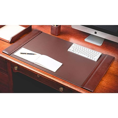 Dacasso 34” x 20” Chocolate Brown Luxury Leather Desk Pad with Side Rails - Executive Desk Surface Protector - Blotter for Writing