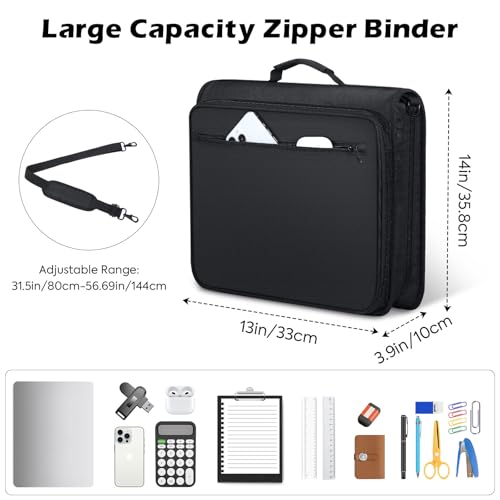 MoKo Zipper Binder, 2-Inch 3-Ring, 500 Sheets, 5-Tab File Folders, Black