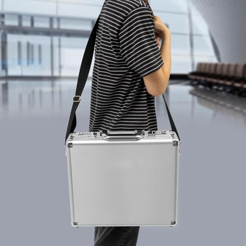 GXFCHYL Locking Briefcase with Dual Combination Lock, Aluminum Briefcase Portable Locking Storage Totes for Business Travelling & Meeting (Silver White)