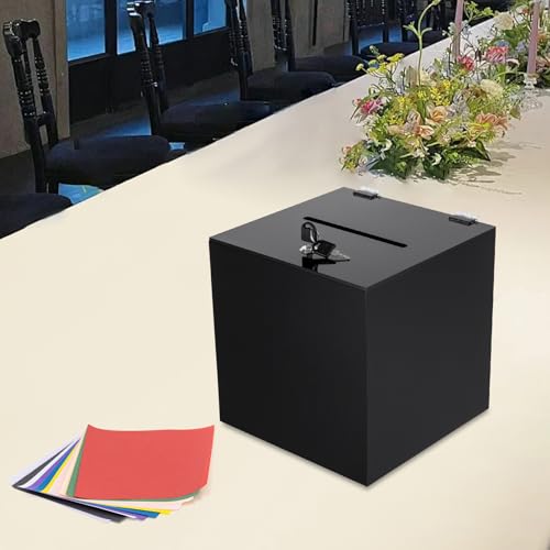 Acrylic Donation Box, Deluxe Donation Box Tip Jar Ballot Suggestion With Lock & 2 Keys, Money Storage Container for Voting, Charity, Ballot, Contest, Suggestions. (10 * 10 * 10in)
