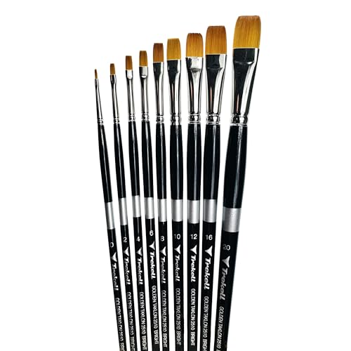 Trekell Golden Taklon Long Handle Artist Brushes - Synthetic Bristles for Acrylic and Oil Painting-Bright - 2510 Series / 0-20