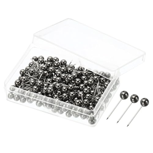 Pins 200Pcs 4x15mm Pins Round Head Map Tacks Thumb Steel Point for World Maps Cork Boards Great for Displaying Or Hanging(Black Gold)