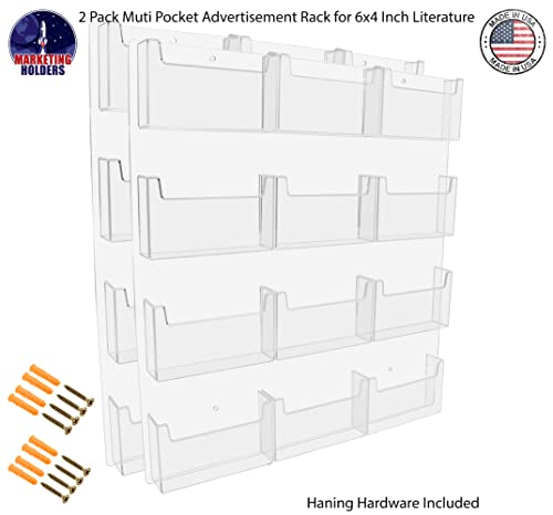 2 Pack Post Card Holder Acrylic 12 Pocket Holds 6" Printed Media Hanging Hardware Included Use at Shops Motels Airports and Transportation Centers Historical Sites Stores Clear by Marketing Holders