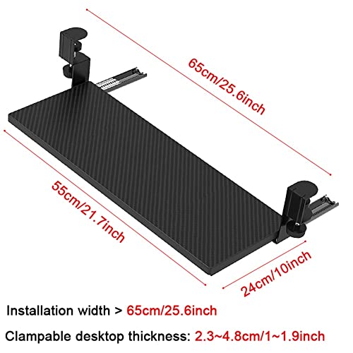 Ergonomic Keyboard Tray, Clamp-on Under Desk Computer Keyboard Drawer, Adjustable Keyboard Platform Extender, C-clamp Mount System, Easy to Type, Black