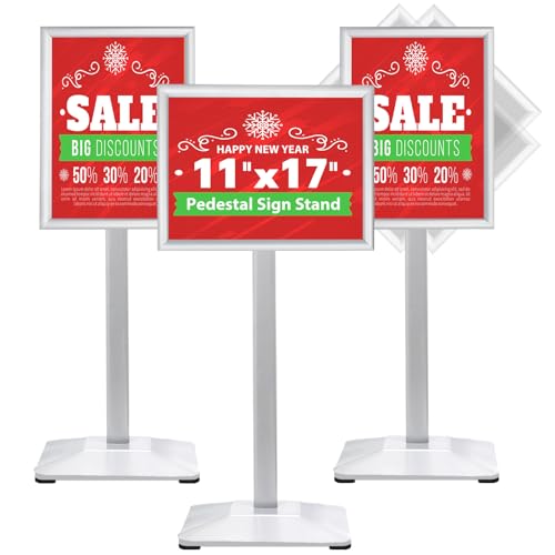 VAIIGO Sign Stand 11x17inch Pedestal Sign Holder Poster Stand 3Packs Adjustable Floor Standing Sign Holder with Heavy Duty Display Stand for Indoor Outdoor Business Store Sign Holders(Silver)