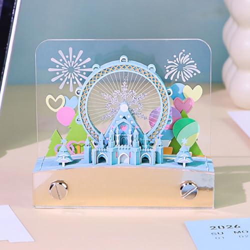 FDFDF 3D Desk Calendar,2026 Ferris Wheel 3D Paper Carving Desk Calendar with LED Light and Tear-Away Memo Pad