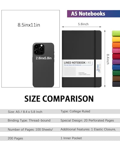 Dynta Hardcover Journal Notebooks A5 Lined 10 Journals Bulk for Writing