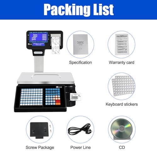Nicvrea Commercial Cash Register,Label Printing Scales, Digital Barcode Weighing Scales with Pole Display, Back Front Dual Display, Receipt Label Printing Scale with Cash Register Machine+Cashbox