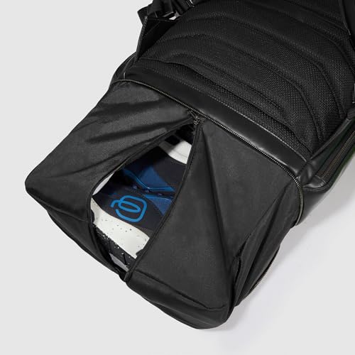 Piquadro - Blue Square Leather Backpack Laptop 15.6"- Unisex - Yellow