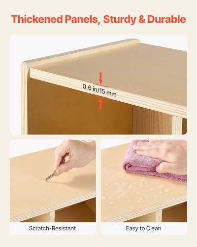 VEVOR 2-Section Coat Locker with Bench, Kids Lockers with 4 Hooks & Non-Slip Mat, Classroom Cubbies for Daycare, Home, Kindergarten- Natural