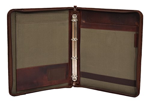 Leather Folio Case Portfolio Detachable Ring Binder Documents Holder Falkirk Brown