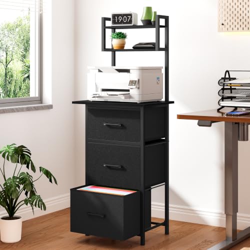 Snughome 3 Drawer Tall File Cabinet with 19.7'' Extended Desktop, 3-Tier Filing Cabinet for Home Office 51.6''H Vertical File Cabinet Printer Stand with Drawers, Fits A4/Letter/Legal, Black