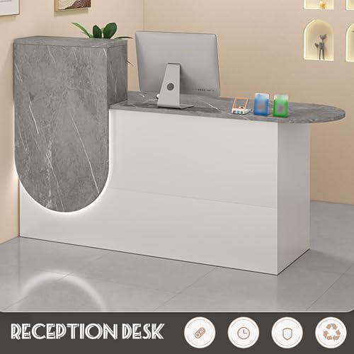 ZHENGQIAN Reception Desk,Modern Reception Desk Reception Desk with Counter,Curved Design,Reception Desk with Counter,with LED Light Strip,for Lobby Beauty Salon(A,LEFT-120cm/39.4in)