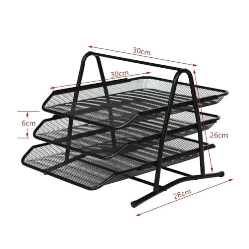 File Rack Office Supplies, Metal Three-Layer File Rack, Data Tray Storage, Drawer Style Letter Trays(Black)