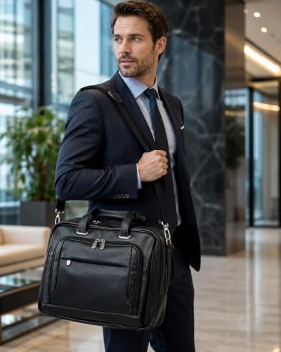 McKlein, I Series, WEST LOOP, Full Grain Cashmere Napa Leather, 15" Leather Expandable Double Compartment Briefcase, Black (44575)