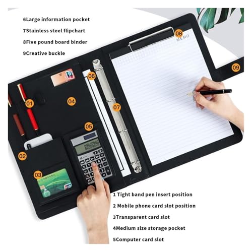 Conference Portfolio Folder Wallets, 4 Ring Professional Binder Organizer Briefcase Personalized Document Folder for Tablets Resumes Documents(Brown)