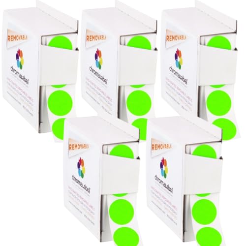 ChromaLabel 3/4" Fluorescent Green Removable Stickers, 1000/Box Case of 5