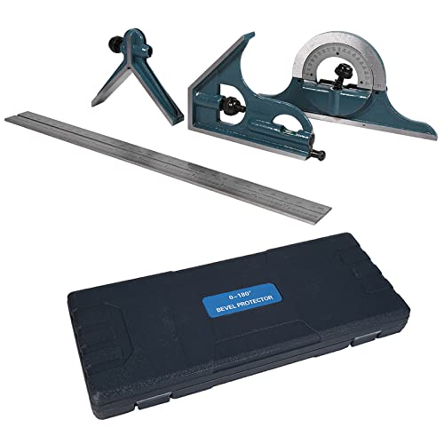 Oumefar 12 Inch 4 Combination Square Ruler Set Protractor Satin, 4-R Graduation, 180 Degree Stainless Steel Universal Bevel Set for Woodworking Metalworking Cabinets Joinery, Blue