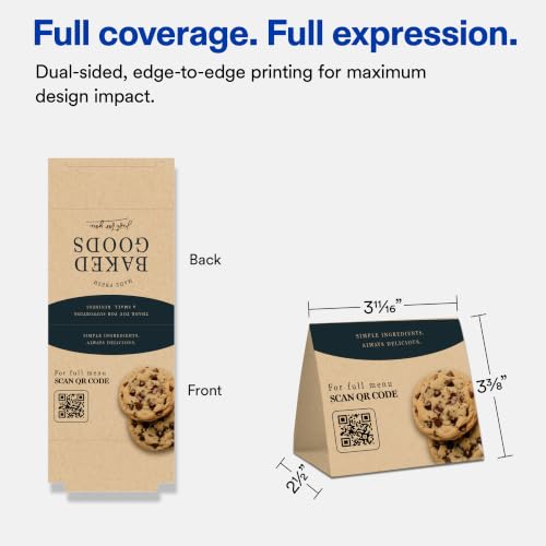 Avery Printable Rectangle Table Tent Cards, 3-3/8" x 3-11/16", Matte Kraft Brown, Sure Feed Technology, Print-To-The-Edge Capability, Laser/Inkjet Compatible, 100 Total