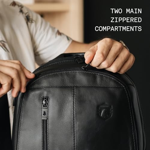 Nordweg Gramado Leather Laptop Backpack, 31 L, 2 Compartments, Black