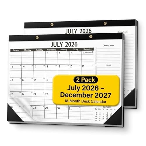 Calendar 2026-2027 (2 Pack) - 18 Month Desk Calendar 2026-2027(July 2026 - Dec 2027), 17" x 12" Desk Calendar with Thick 120 GSM Paper for School & Office.
